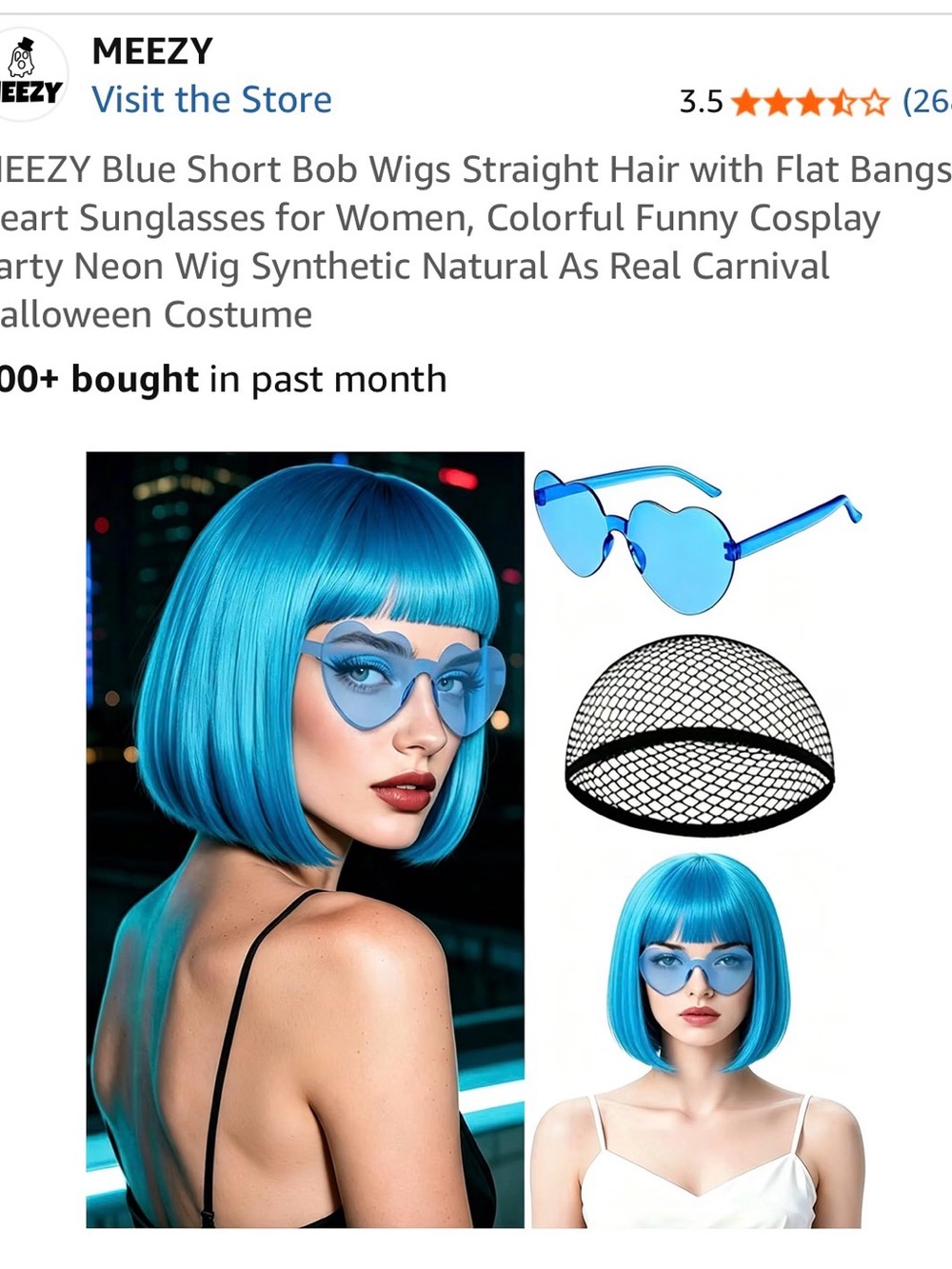 Blue Short Bob Wig with Flat Bangs - Vibrant Blue Synthetic Hair